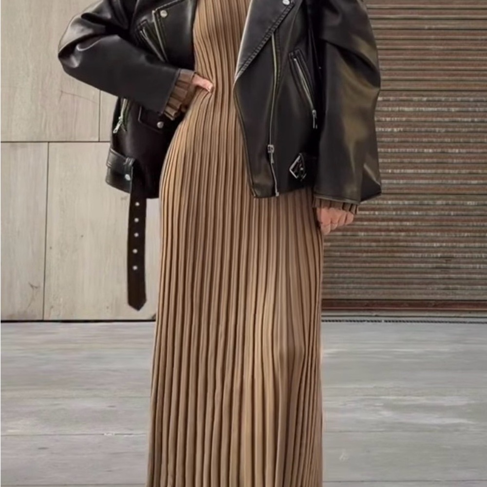 Dissh iconic Pleated Maxi Dress in Taupe